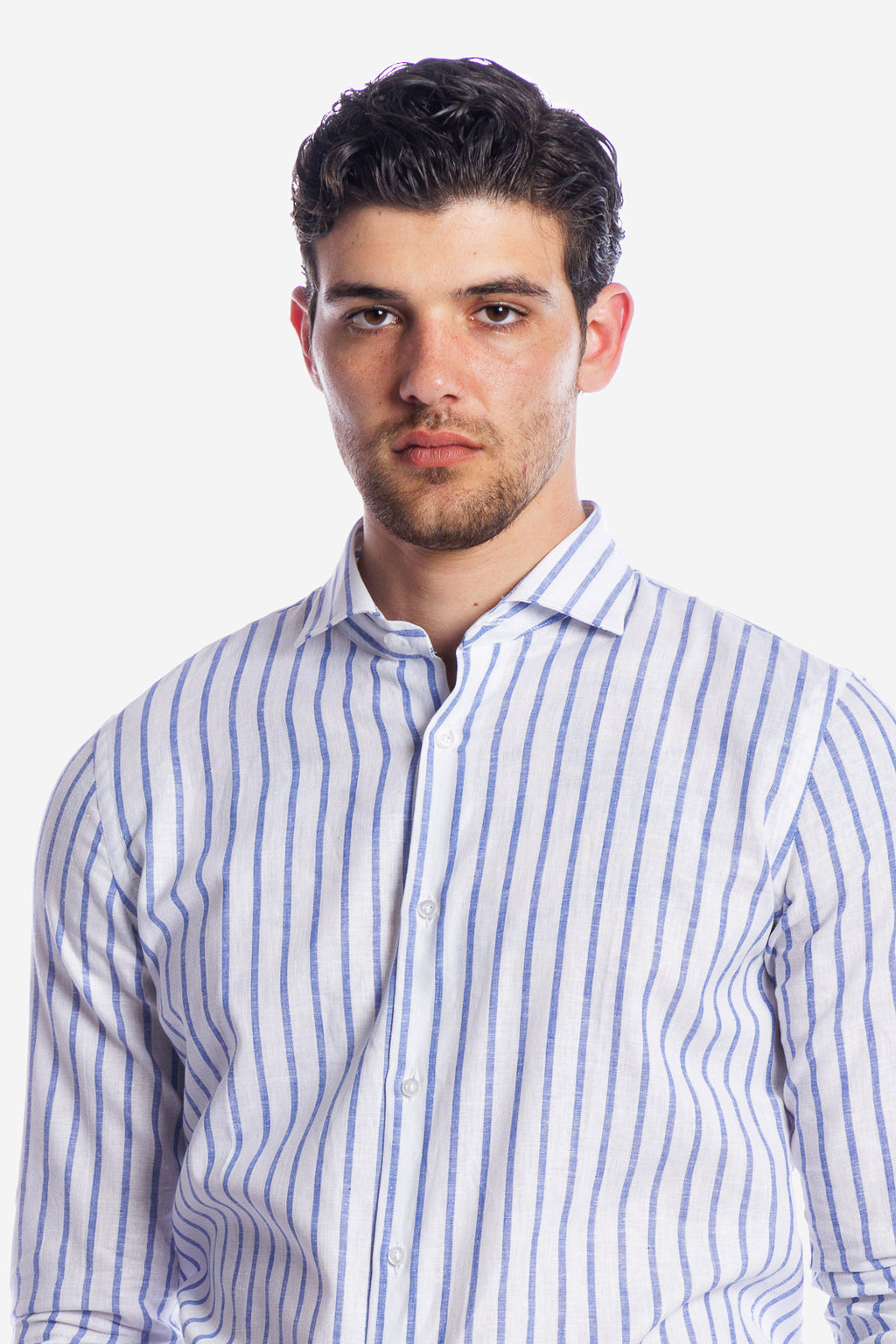Camicia 100% lino fondo bianco con riga