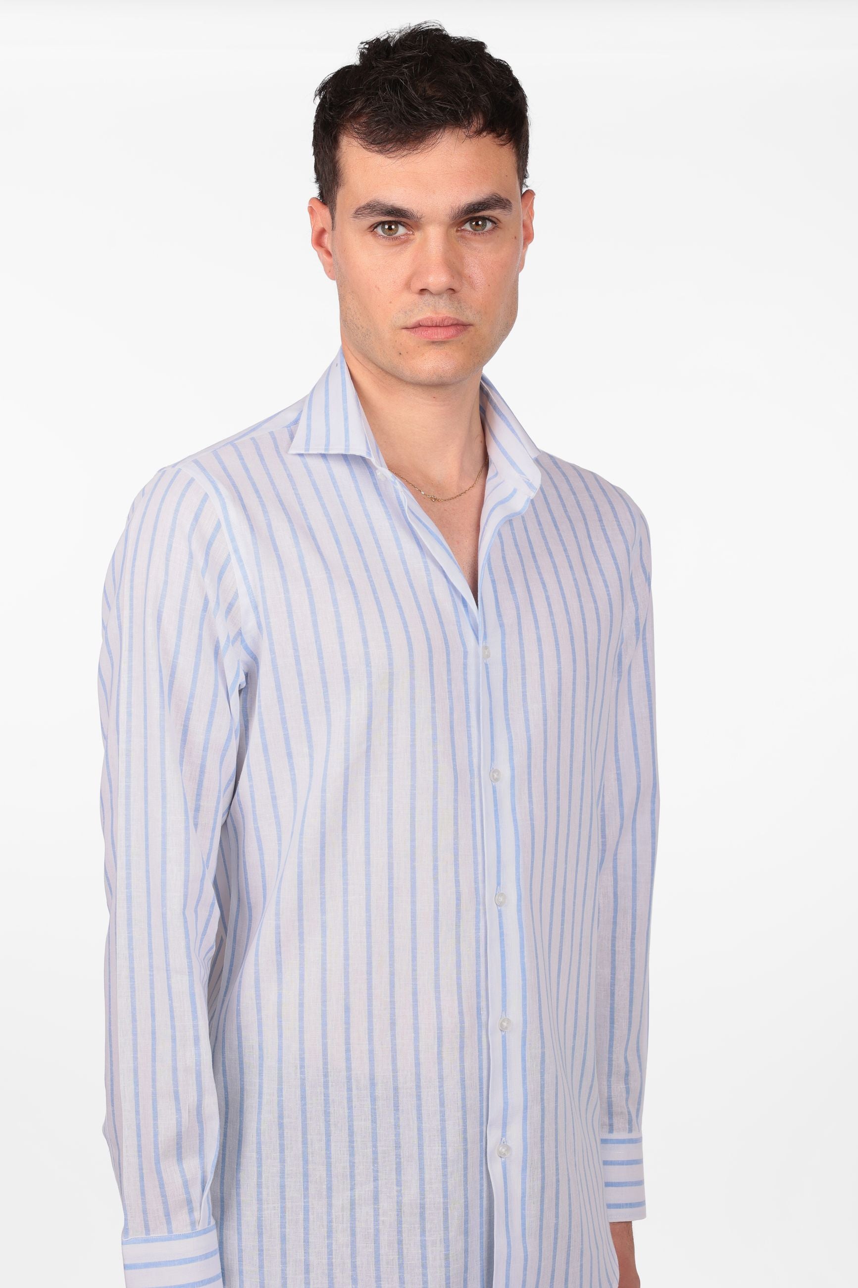 Camicia 100% lino fondo bianco con riga