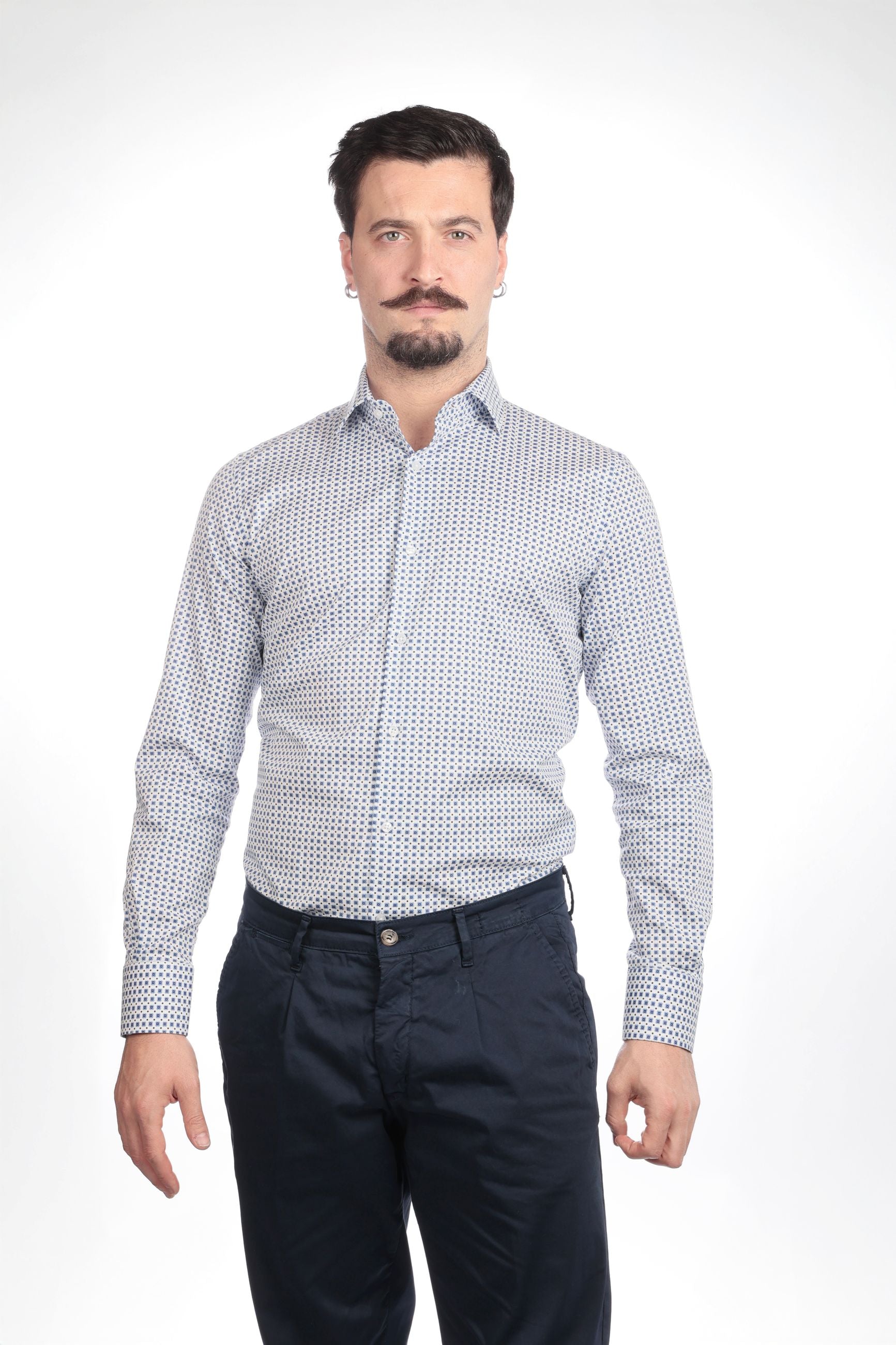 Camicia facile stiro a fantasia fiori-pois