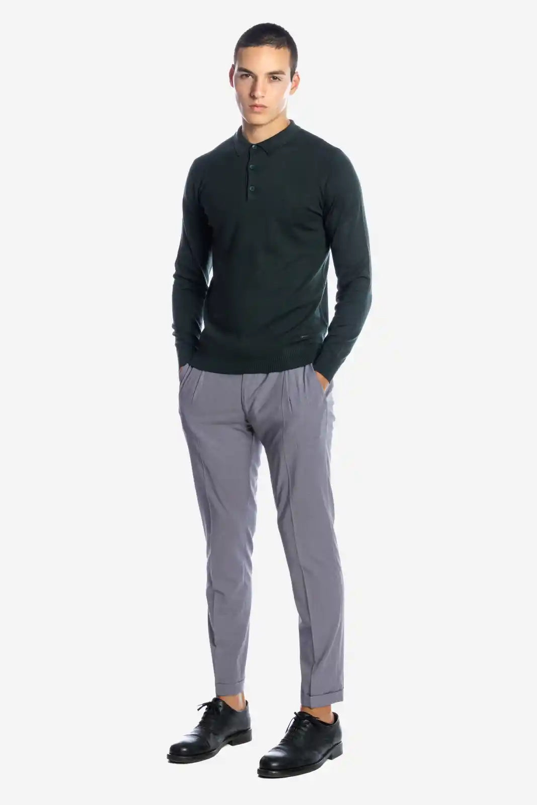 Long-sleeved three-button polo shirt