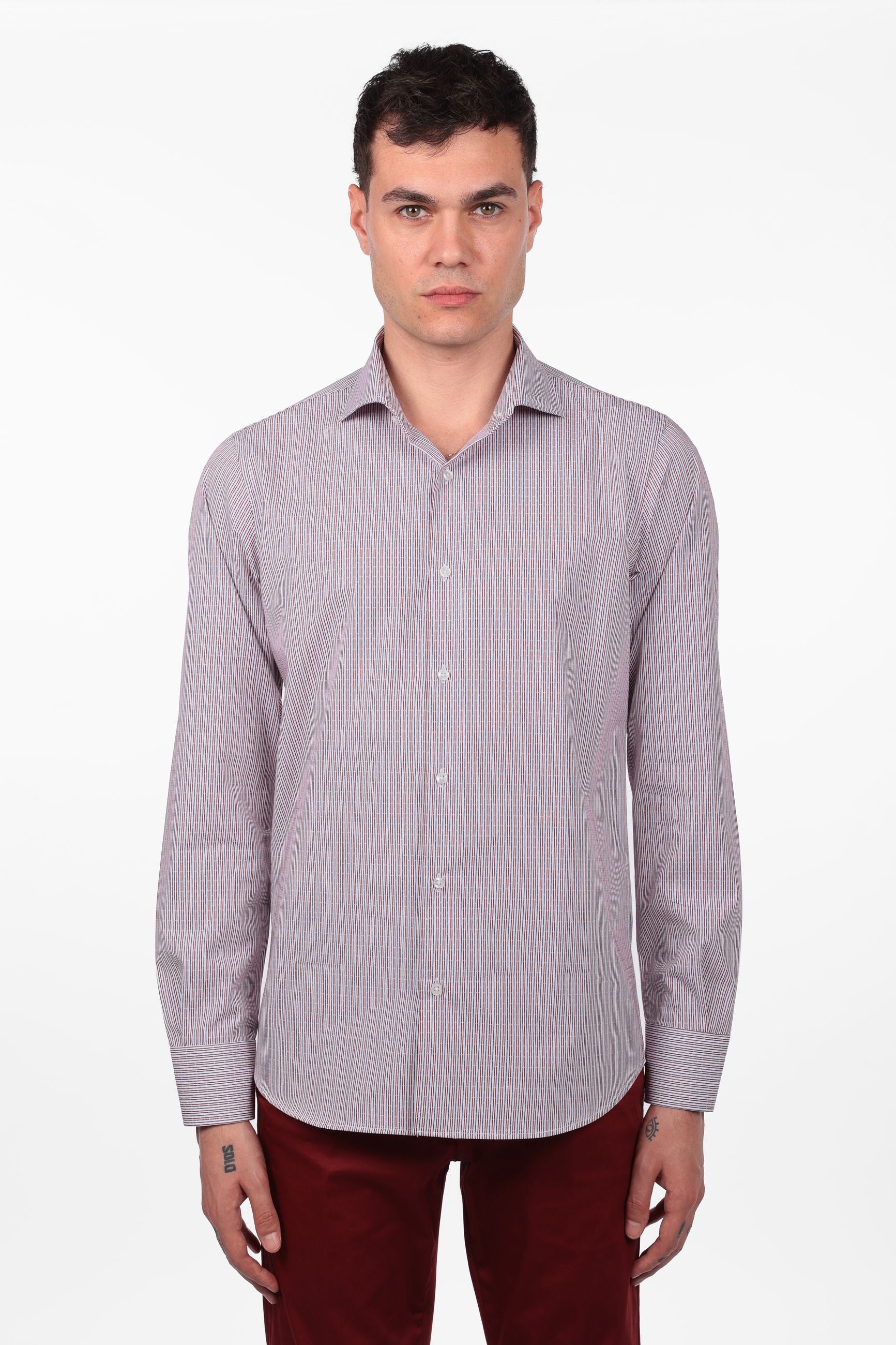 Camicia 100% cotone fantasia bastoncino bicolor