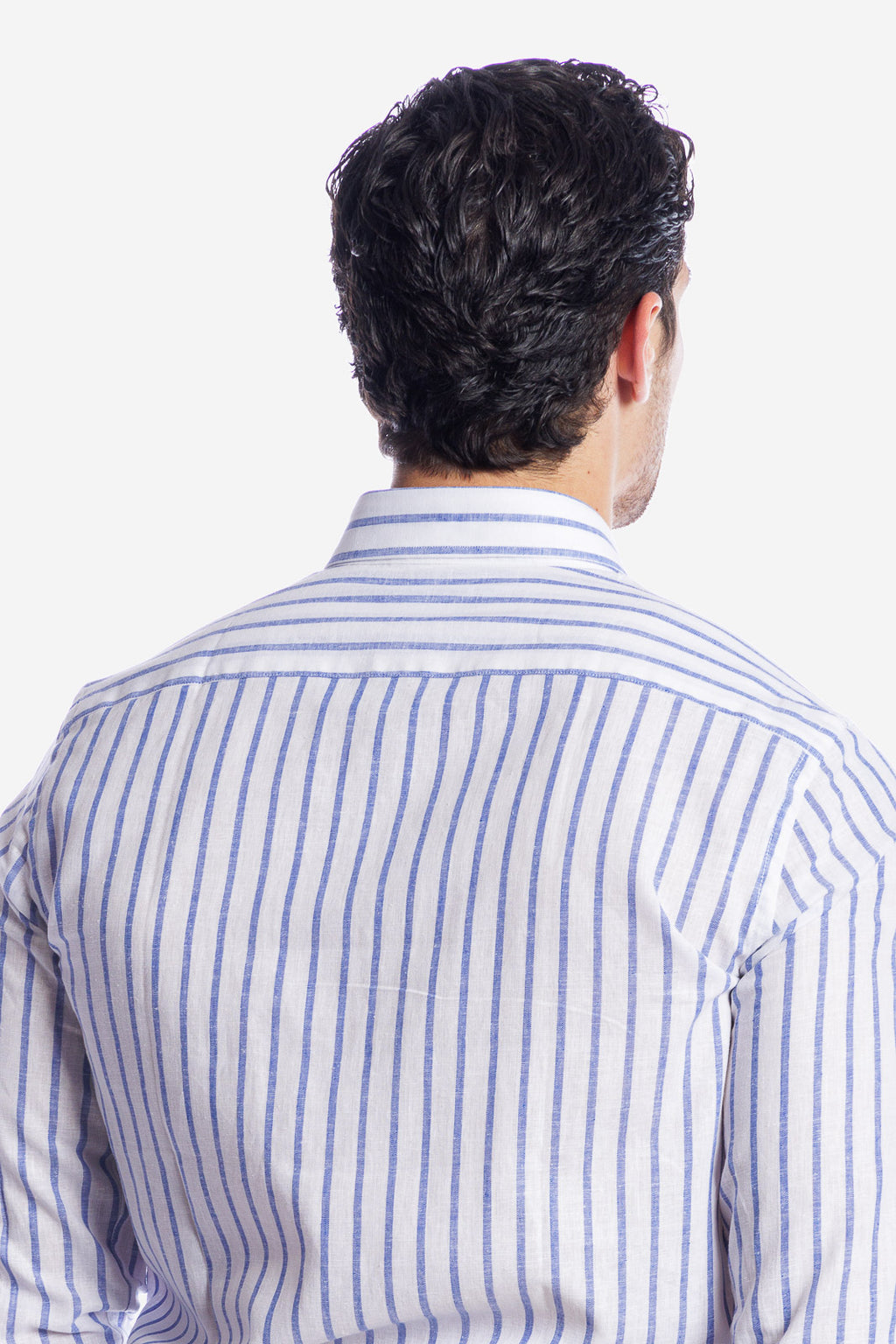 Camicia 100% lino fondo bianco con riga