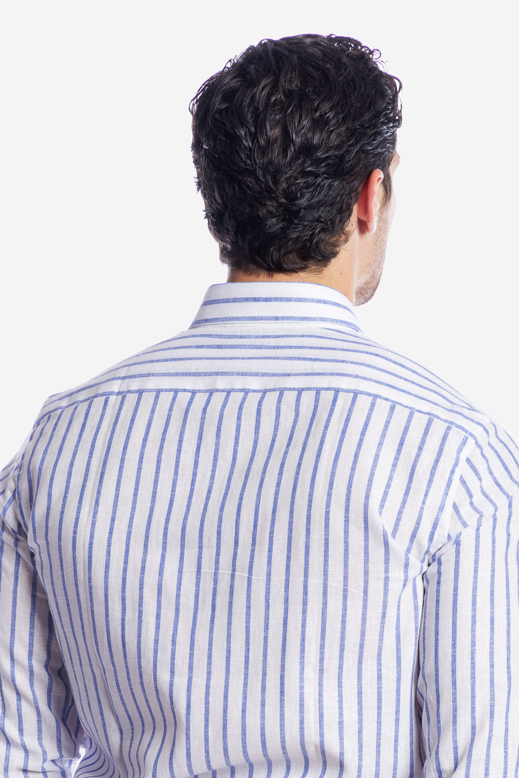 Camicia 100% lino fondo bianco con riga
