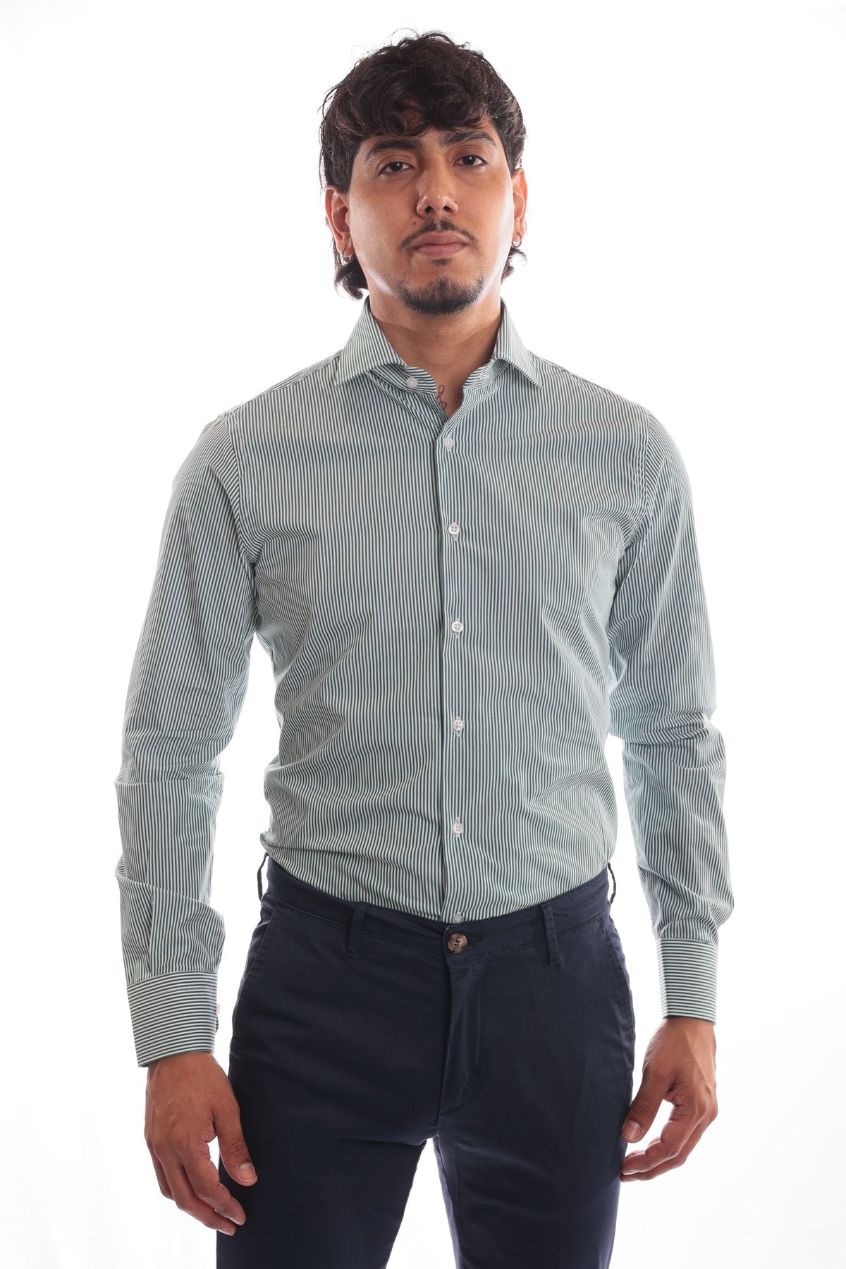 Camicia riga media 100% cotone