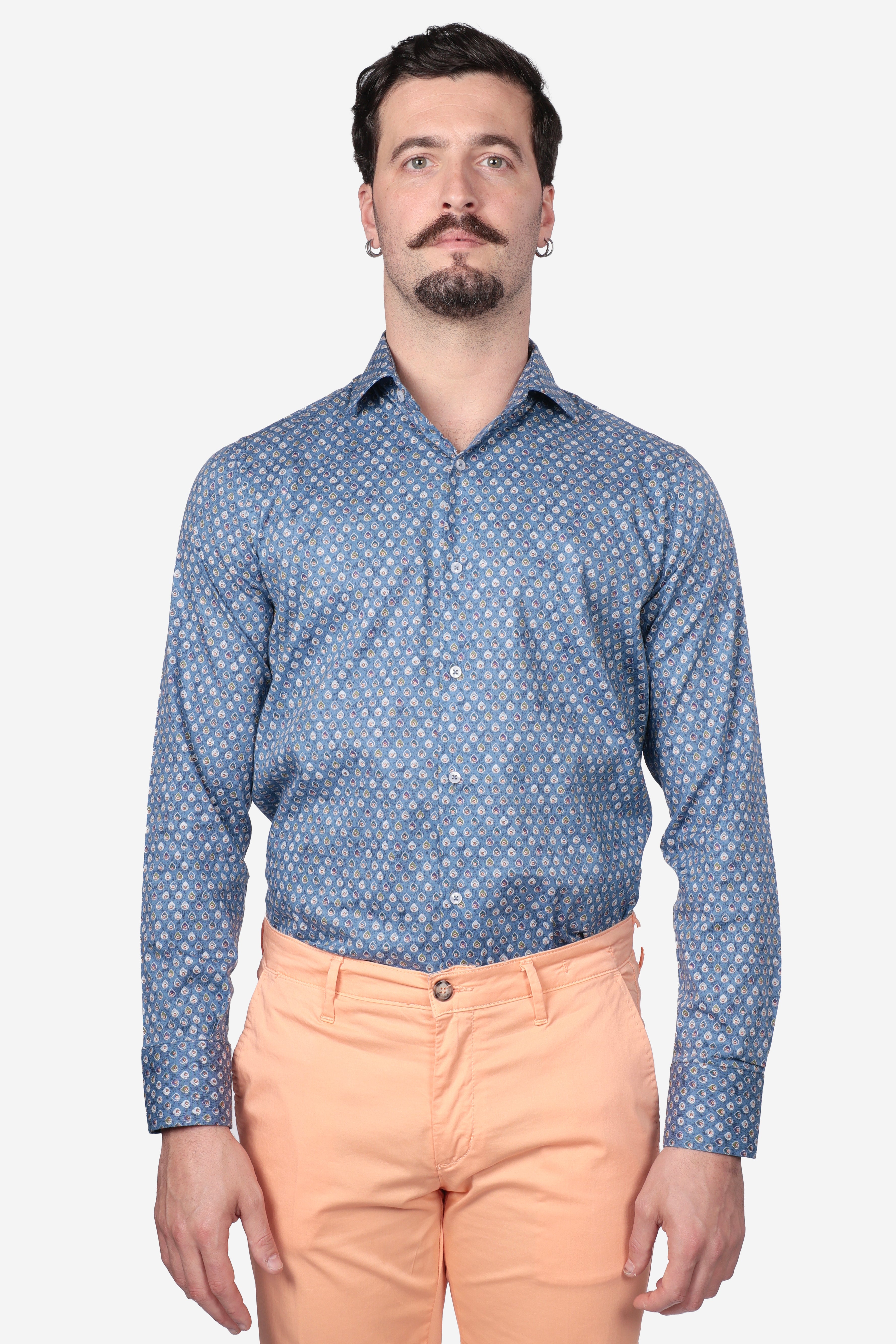 Camicia facile stiro a fantasia pavone