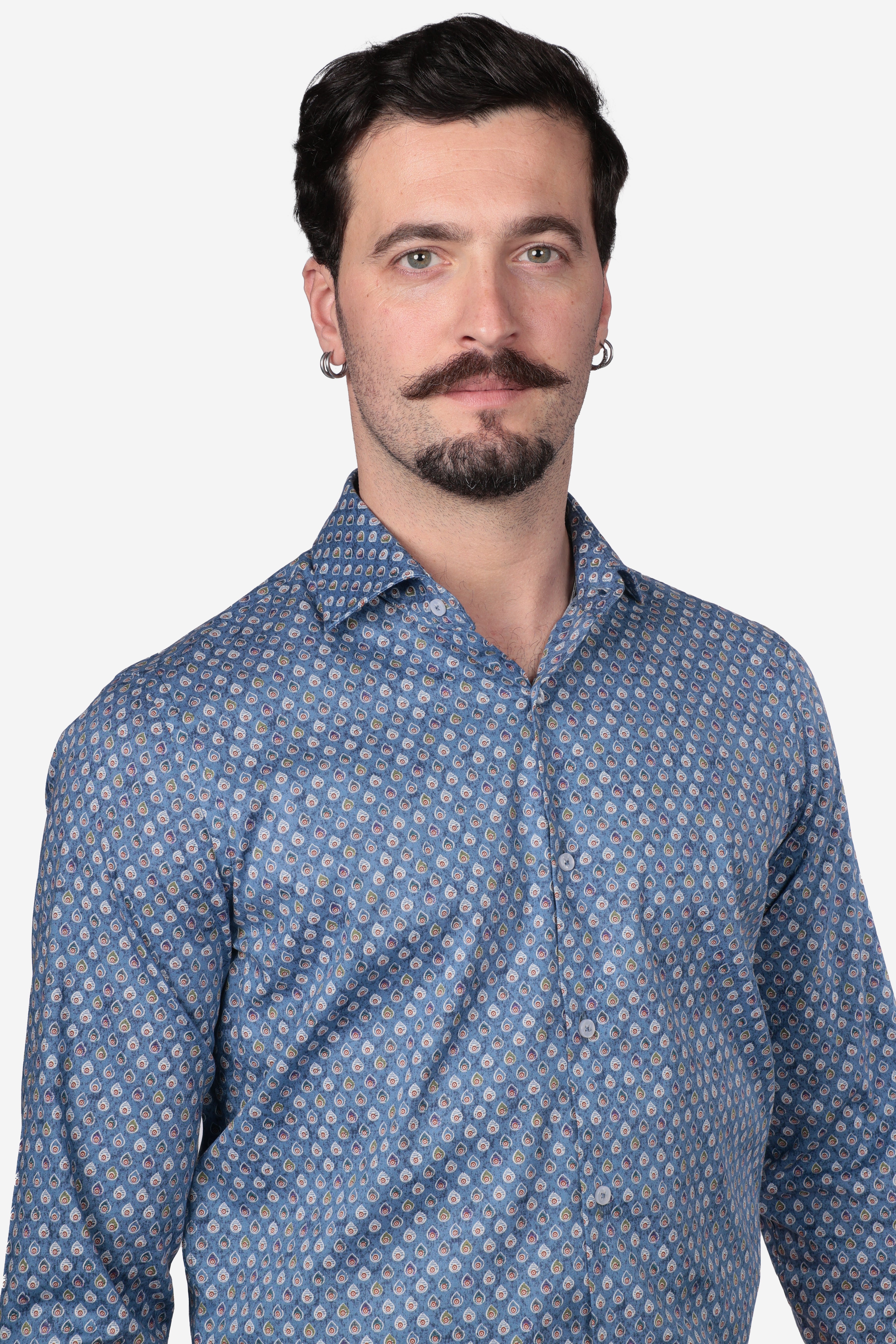 Camicia facile stiro a fantasia pavone