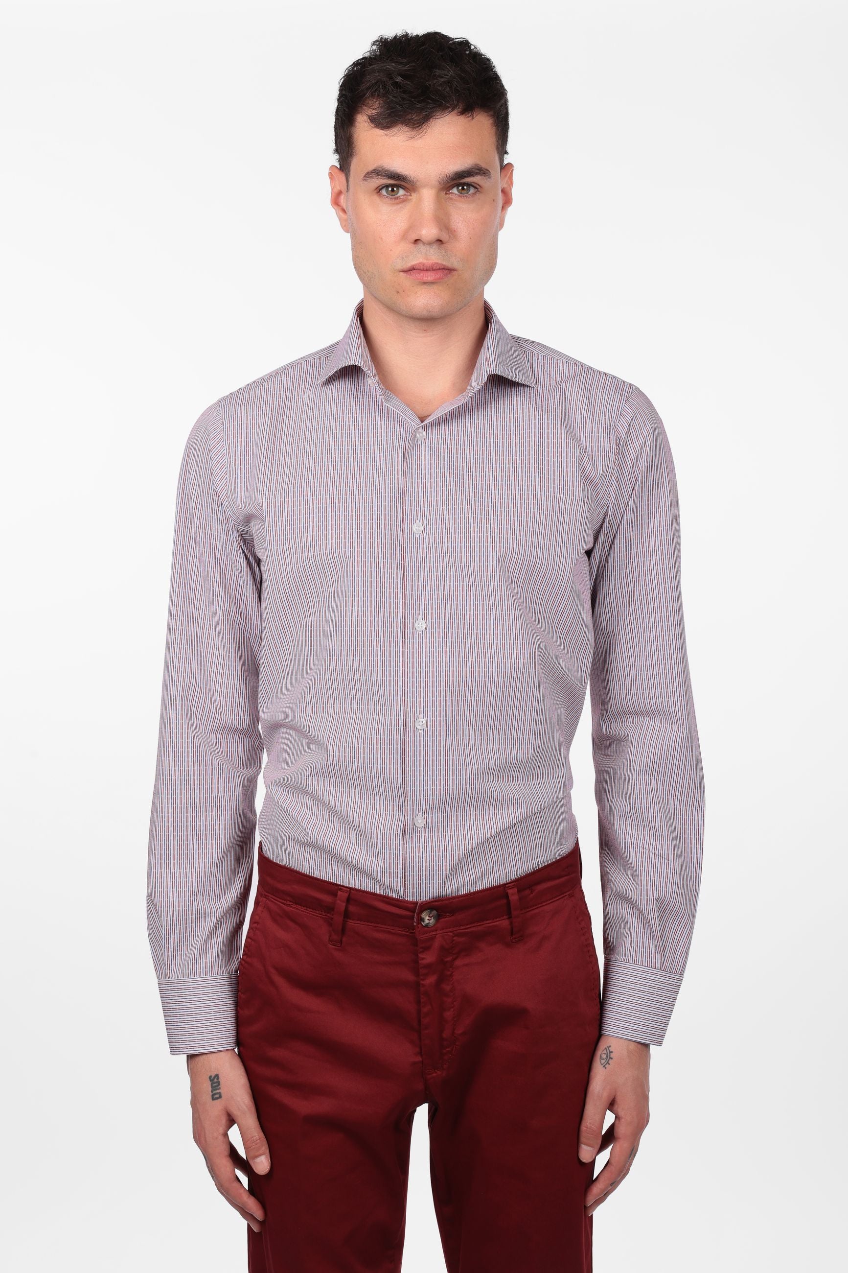 Camicia 100% cotone fantasia bastoncino bicolor