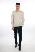 Long-sleeved three-button polo shirt