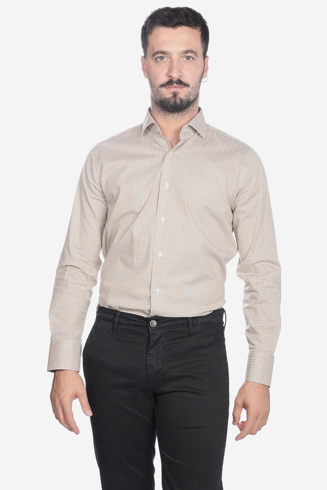 Camicia facile stiro a fantasia occhio cammello