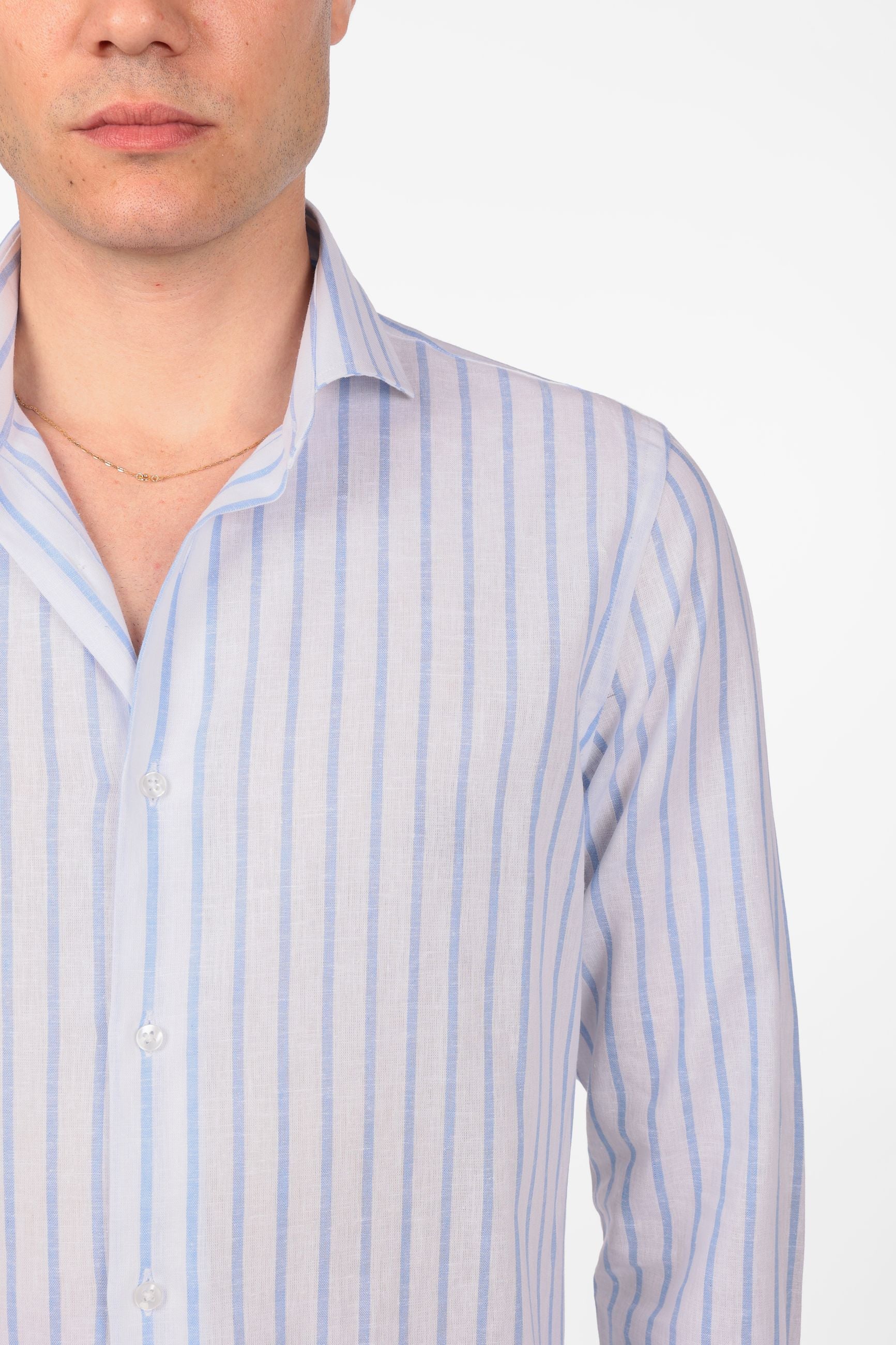 Camicia 100% lino fondo bianco con riga