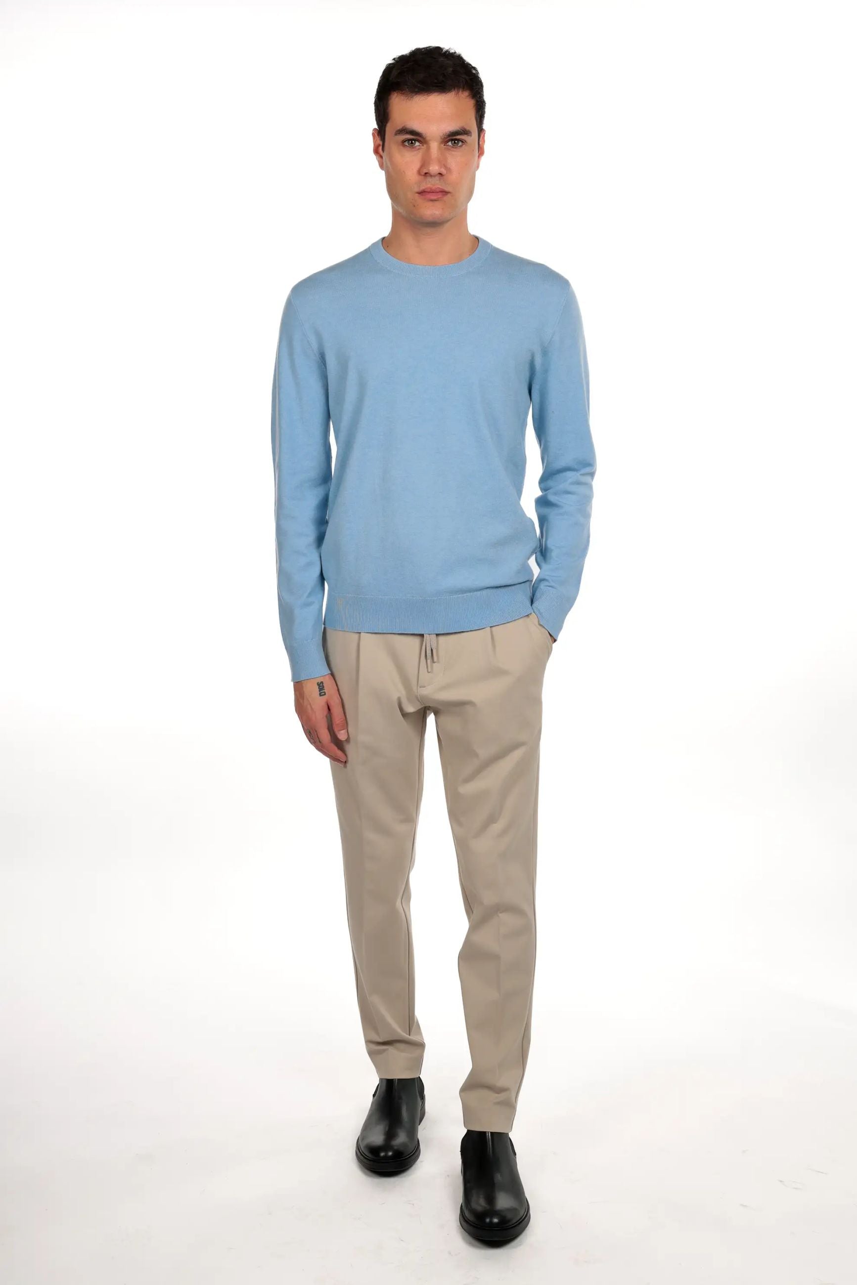 Maglia girocollo tessuto antiallergico effetto lanato