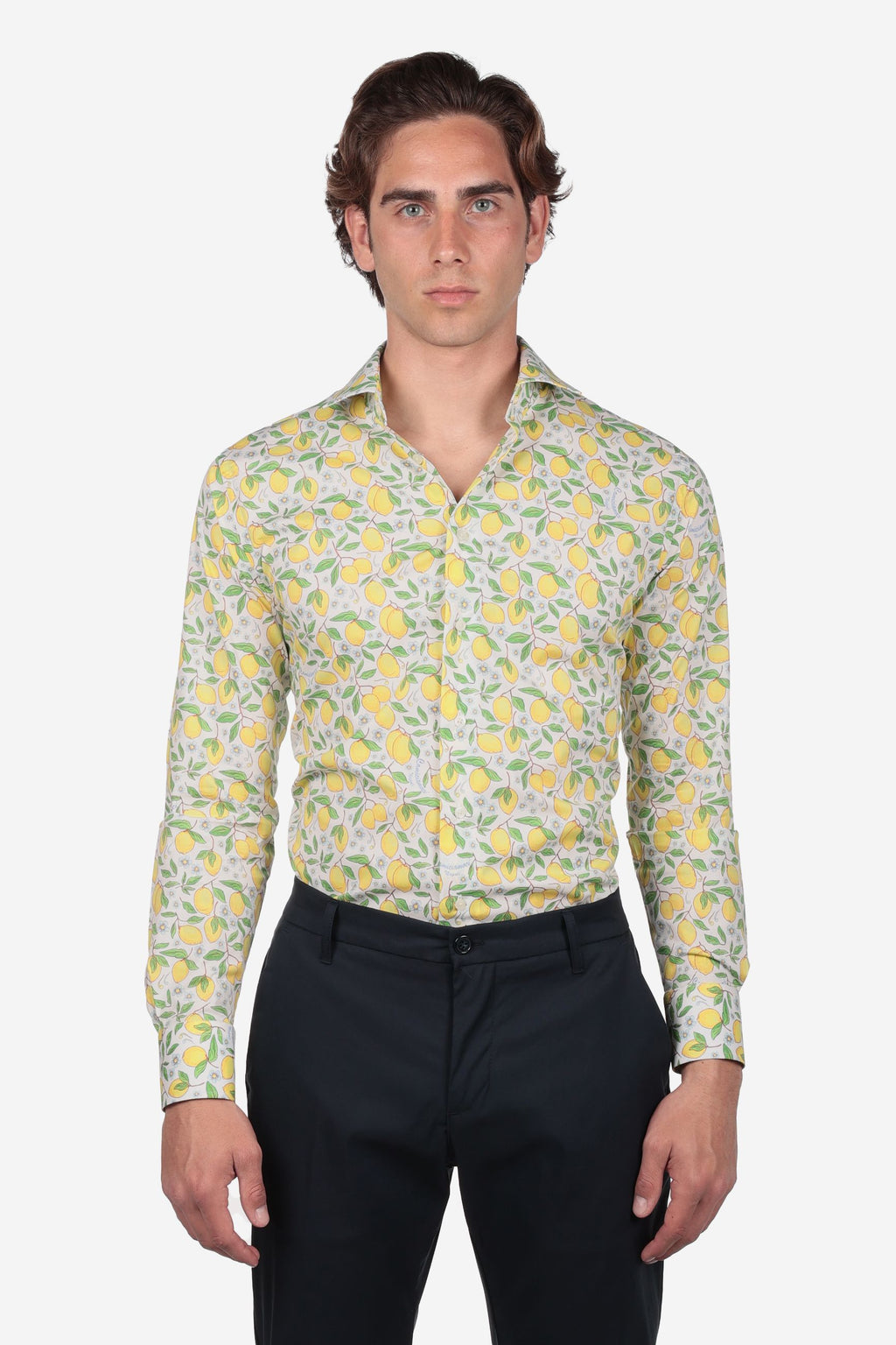Camicia Uomo Mussola di Cotone Limoni di Positano manica lunga