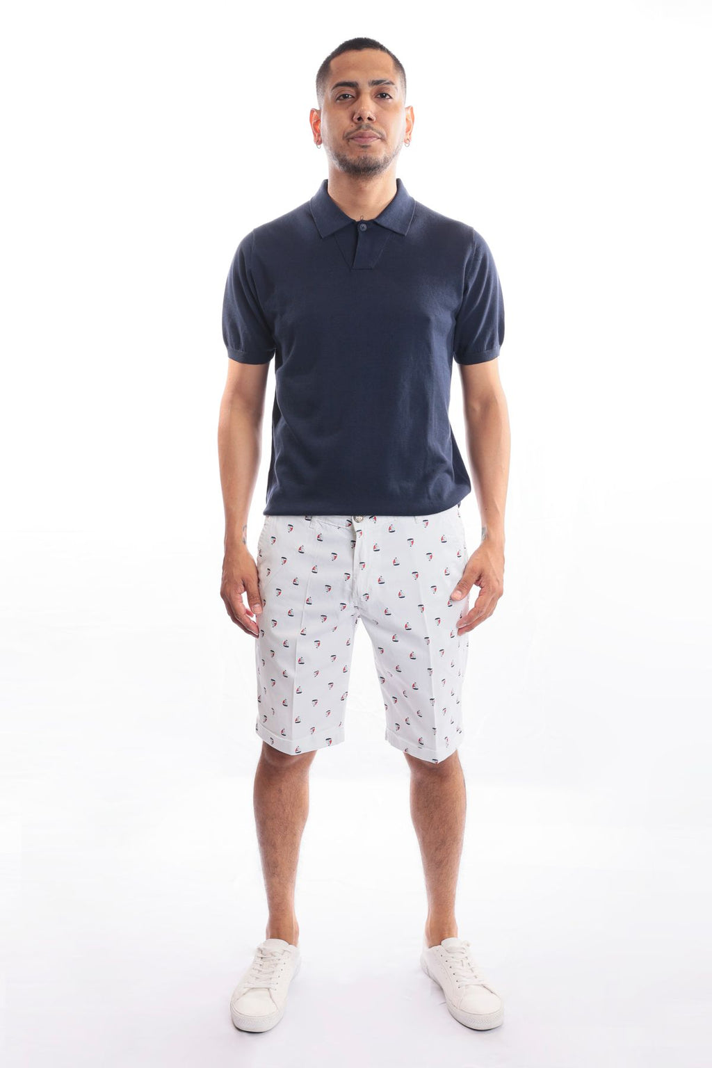 Bermuda Uomo in Cotone Made in Italy con Stampa Barca a Vela