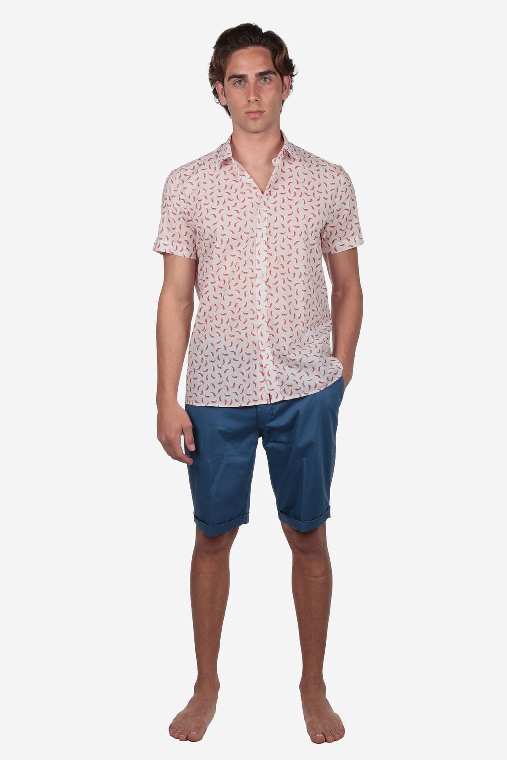 Camicia Estiva Leggera a Maniche Corte - Fantasia Corni Rossi