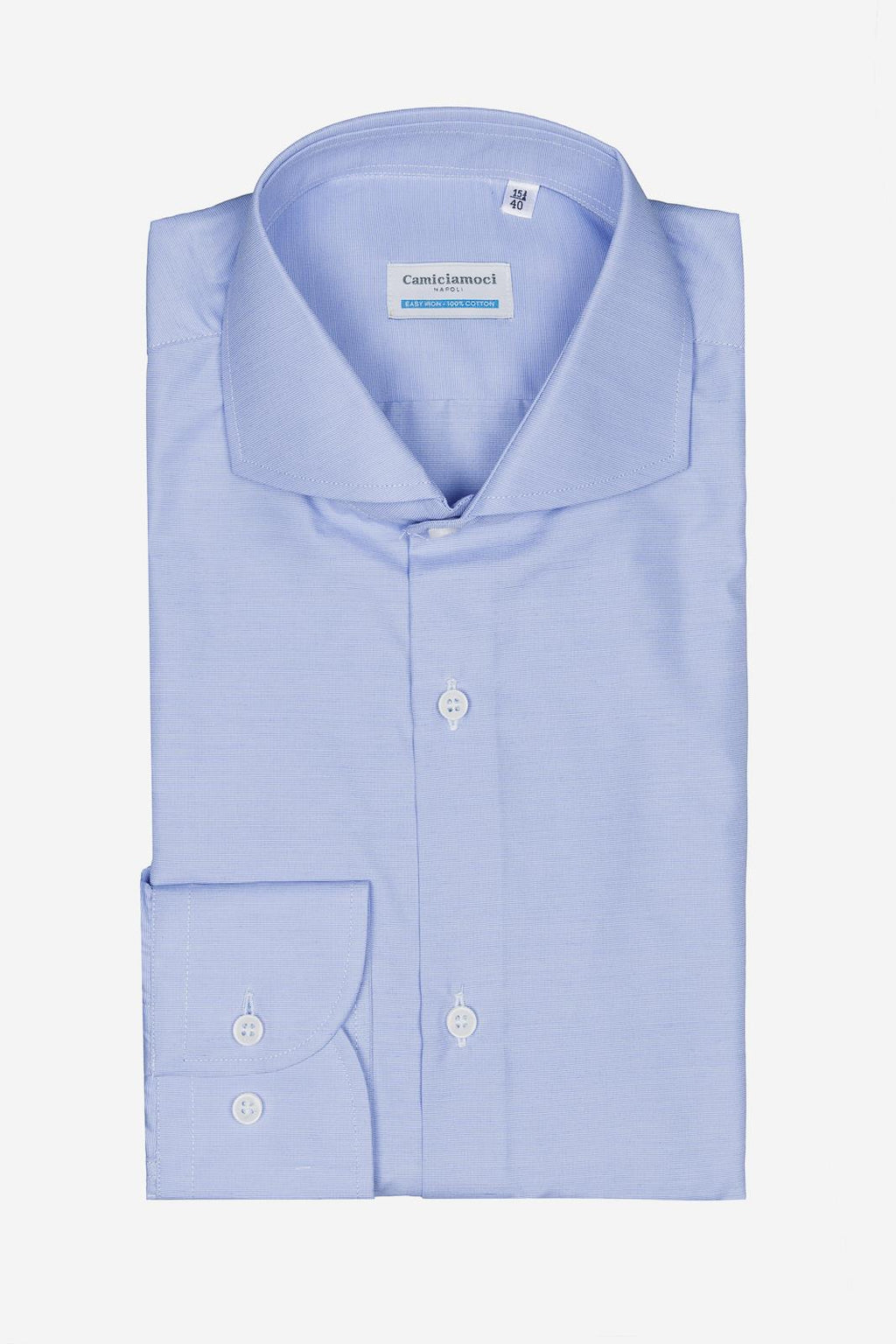 Camicia uomo in cotone fil a fil azzurra, realizzata artigianalmente a Napoli