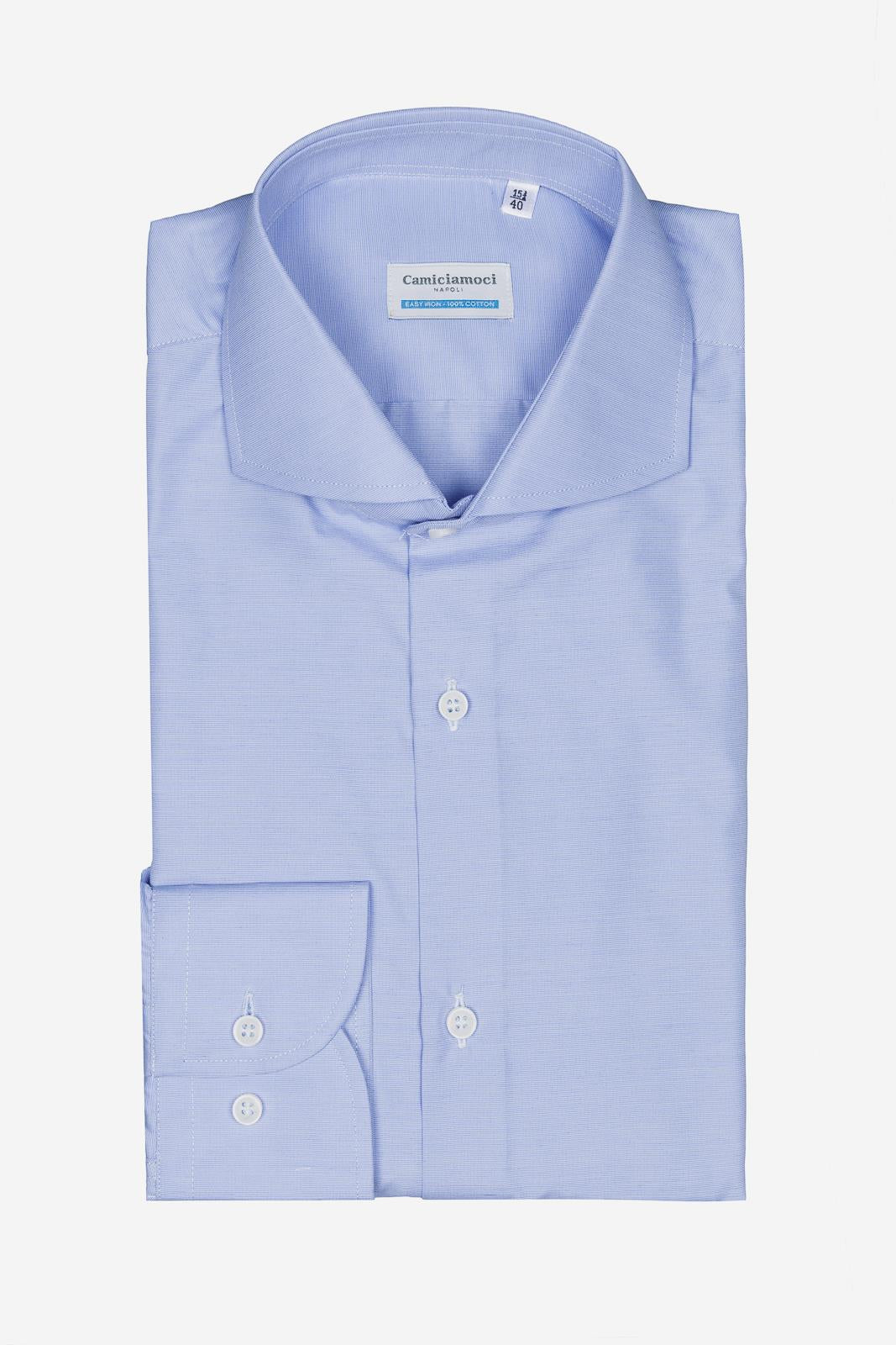 Camicia uomo in cotone fil a fil azzurra, realizzata artigianalmente a Napoli