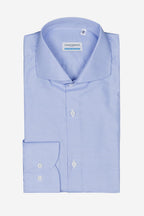 Camicia uomo in cotone fil a fil azzurra, realizzata artigianalmente a Napoli