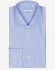 Camicia uomo in cotone fil a fil azzurra, realizzata artigianalmente a Napoli