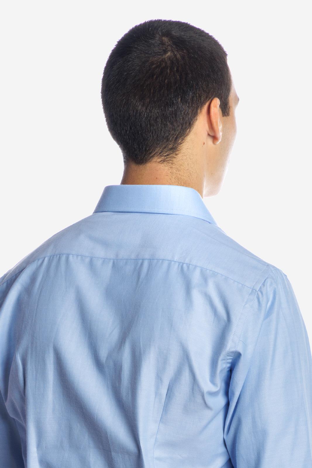 Camicia uomo in cotone fil a fil azzurra, realizzata artigianalmente a Napoli