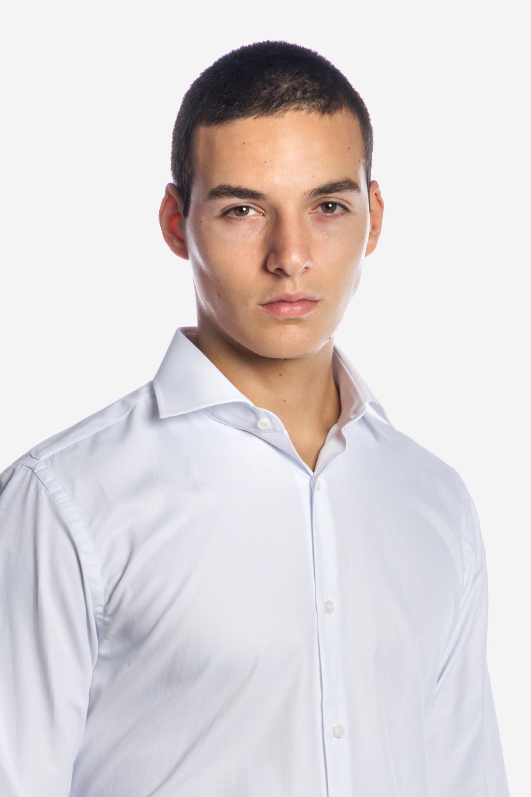 Camicia uomo in cotone fil a fil bianca, realizzata artigianalmente a Napoli