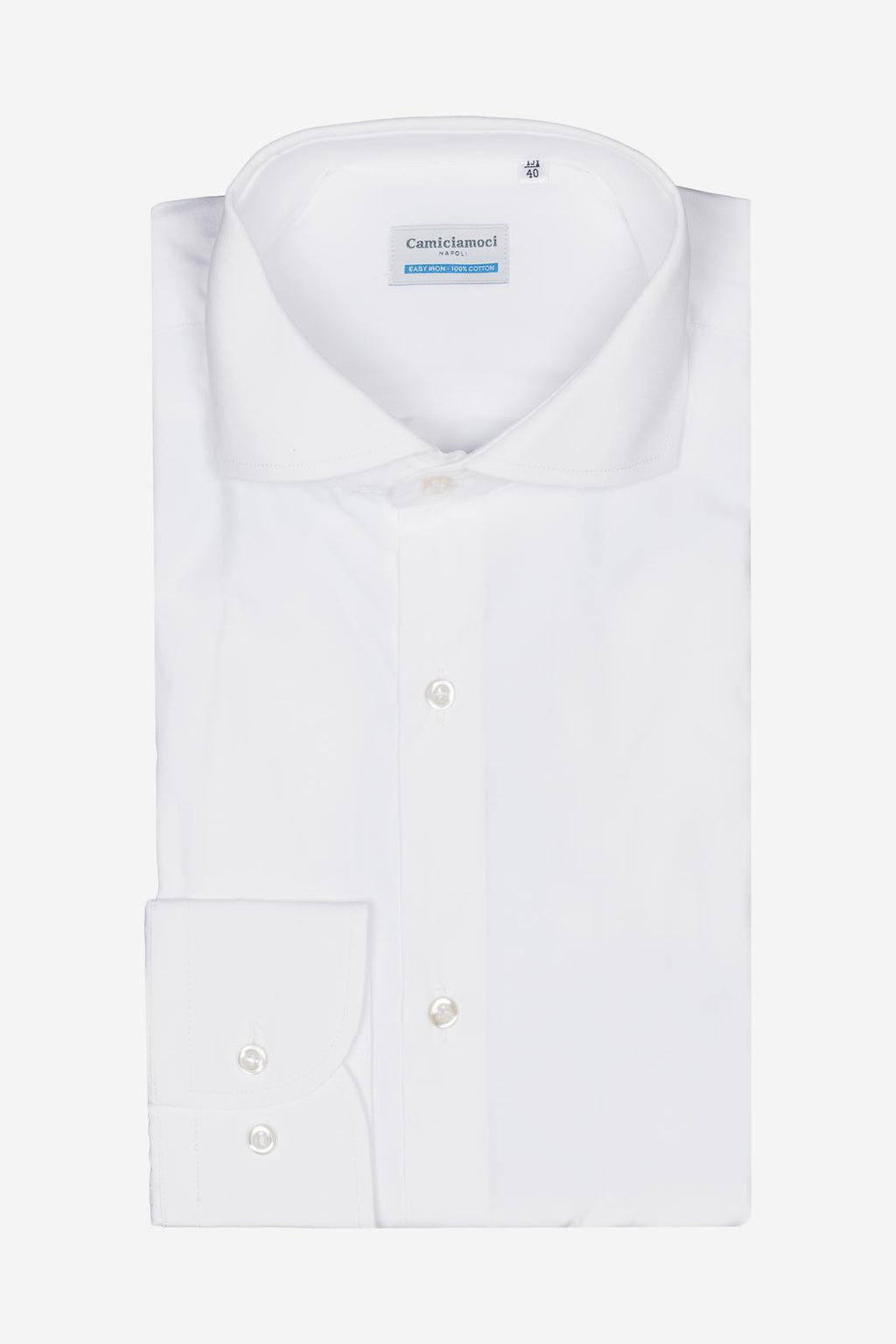 Camicia uomo in cotone fil a fil bianca, realizzata artigianalmente a Napoli