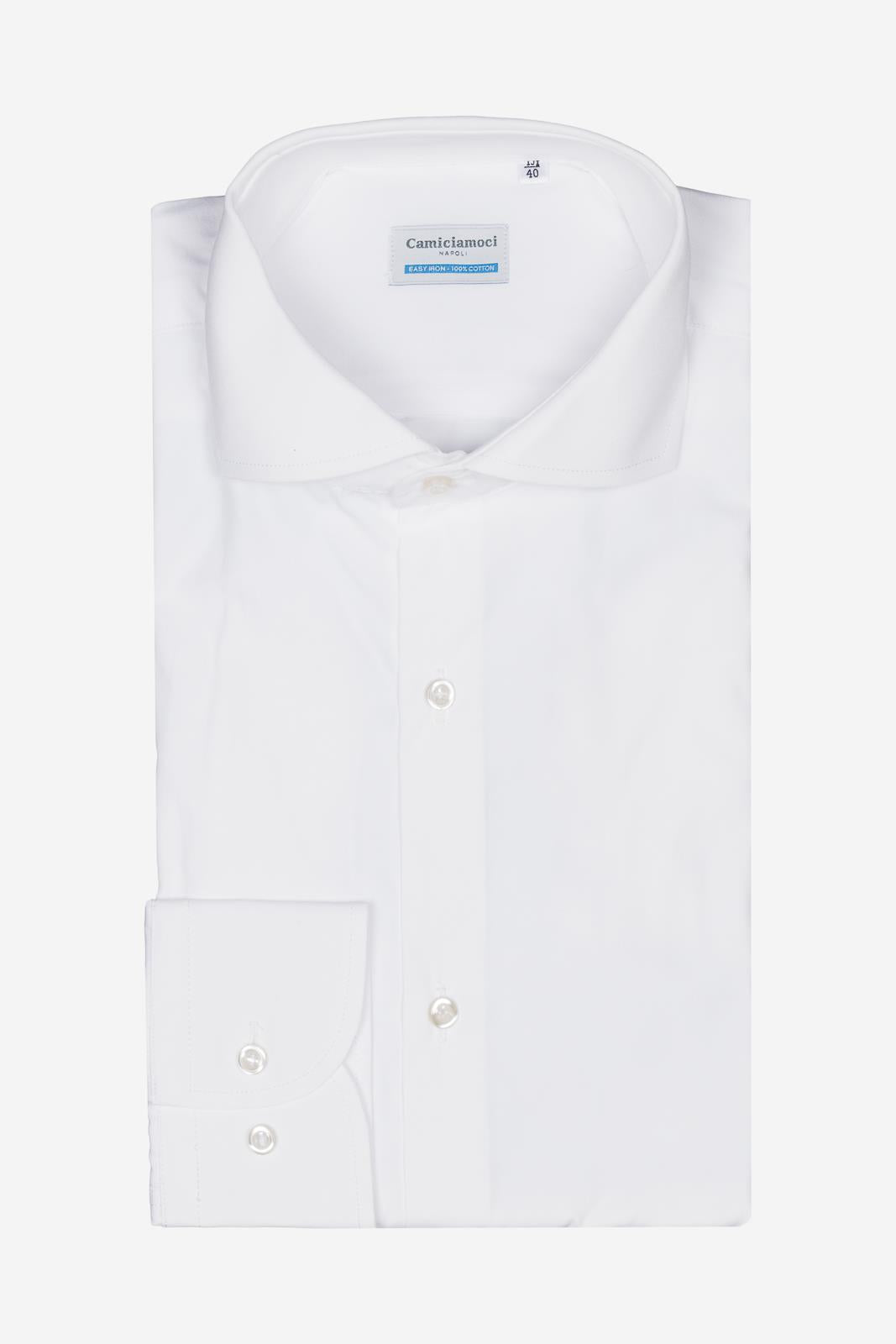 Camicia uomo in cotone fil a fil bianca, realizzata artigianalmente a Napoli