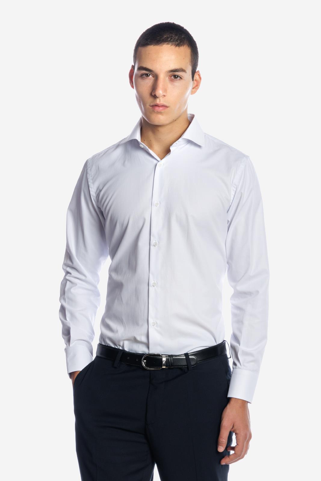 Camicia uomo in cotone fil a fil bianca, realizzata artigianalmente a Napoli