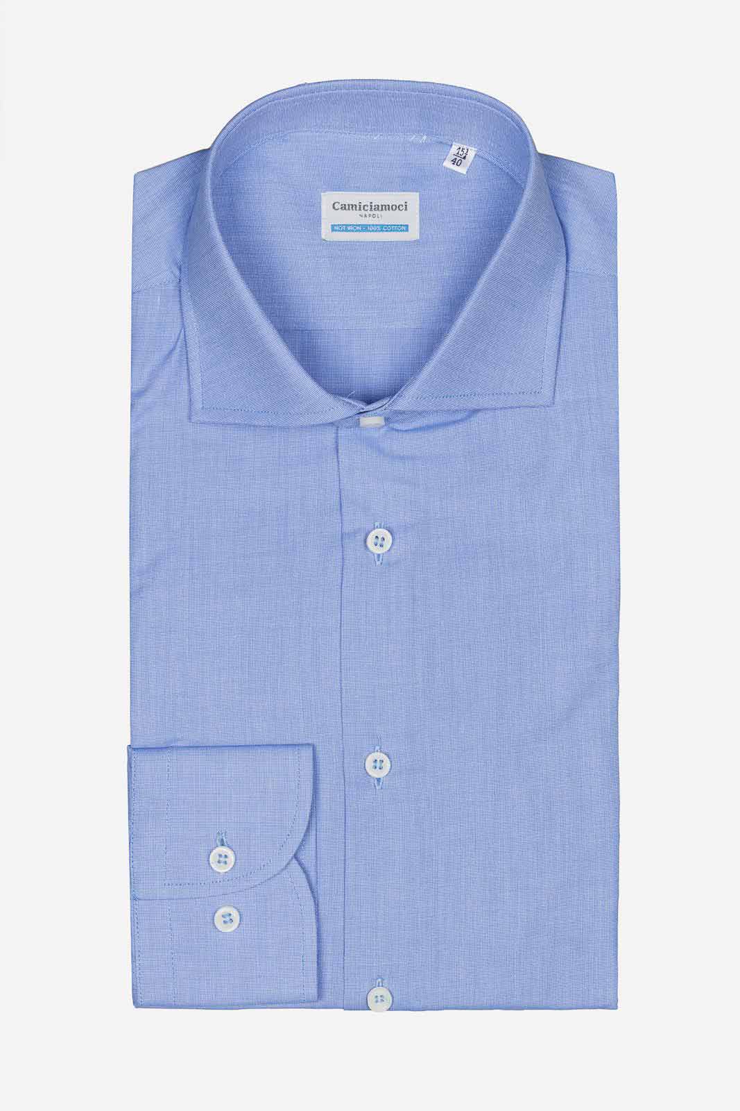 Camicia uomo in cotone fil a fil celeste, realizzata artigianalmente a Napoli