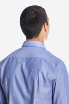 Camicia uomo in cotone fil a fil azzurra, realizzata artigianalmente a Napoli