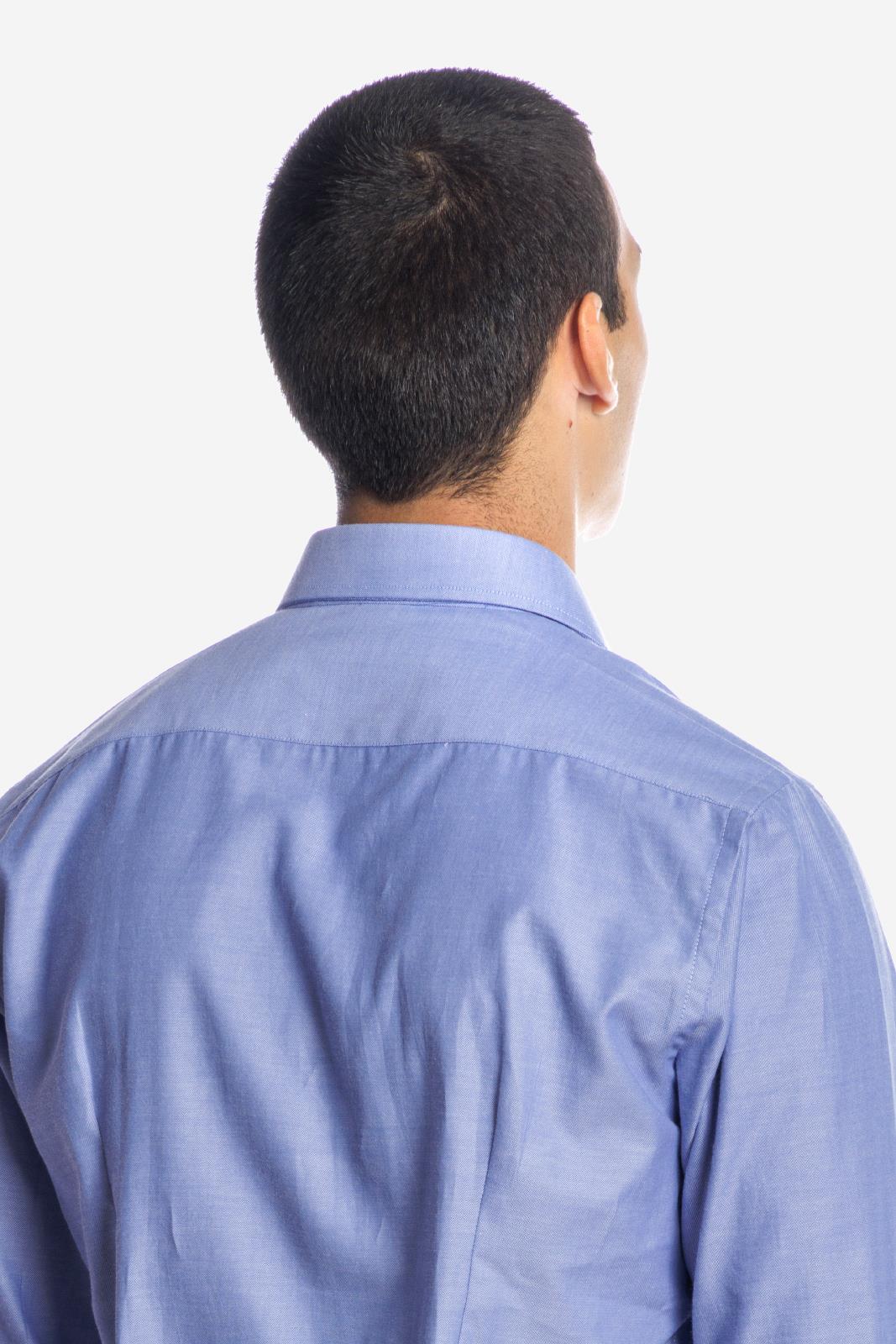 Camicia uomo in cotone fil a fil azzurra, realizzata artigianalmente a Napoli