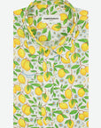 Camicia donna in cotone con fantasia limoni gialli su sfondo bianco Positano