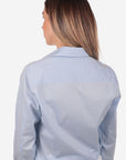 Camicia donna azzurra in cotone 100% tinta unita, realizzata artigianalmente a Napoli