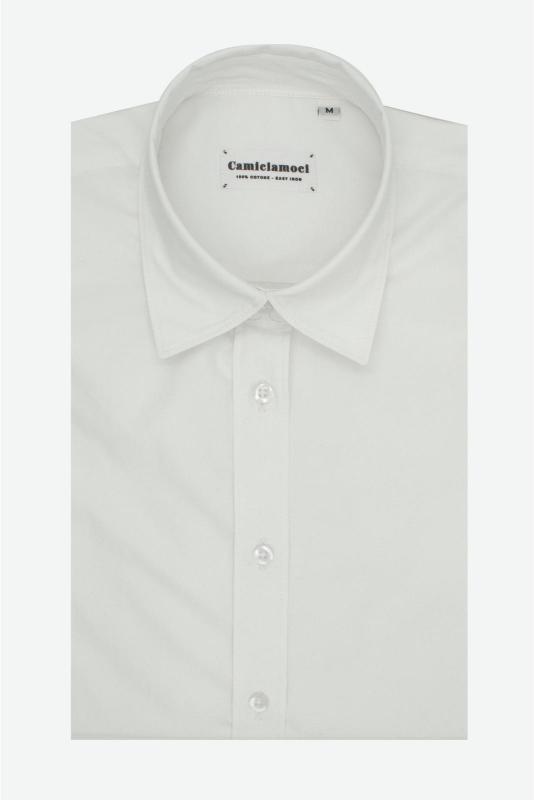 Camicia donna bianca in cotone 100% tinta unita, realizzata artigianalmente a Napoli