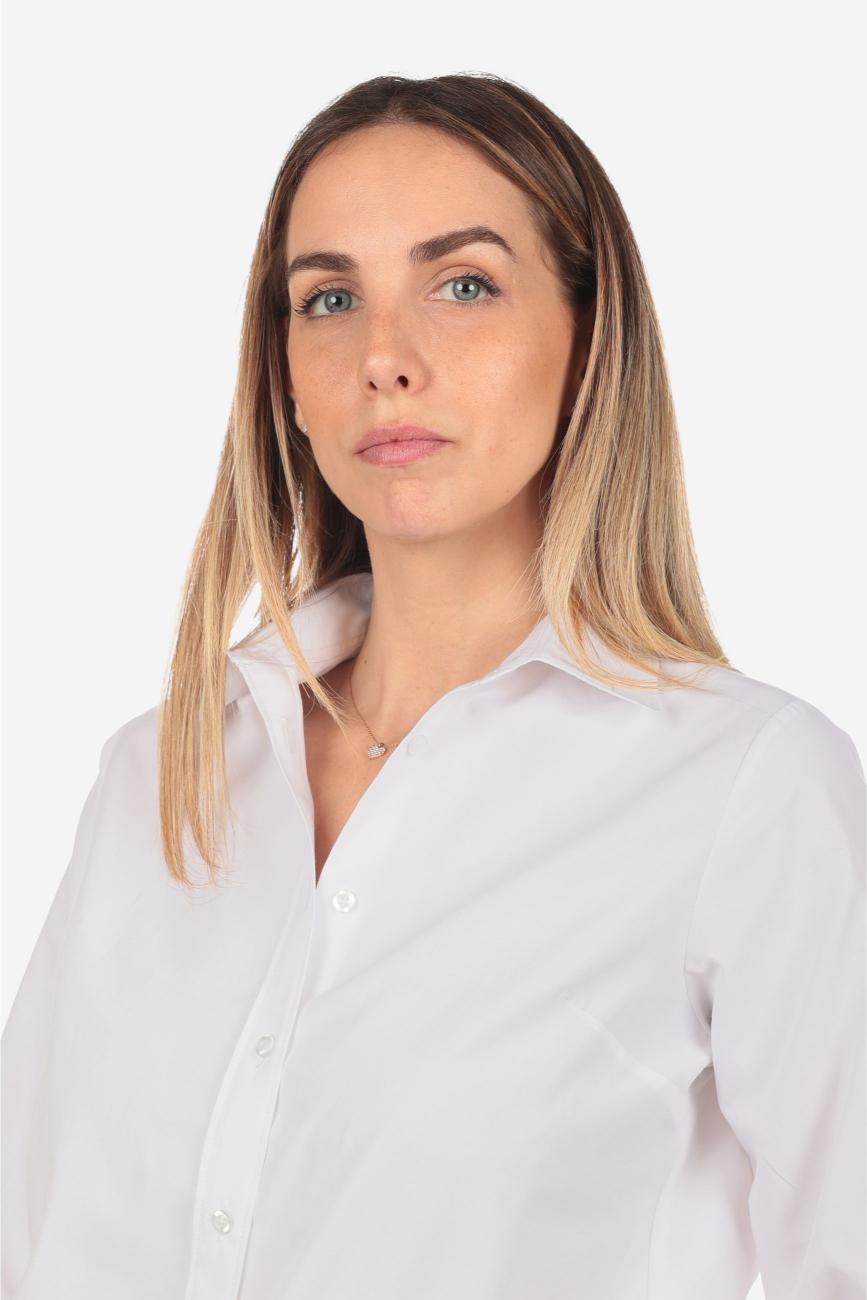 Camicia donna bianca in cotone 100% tinta unita, realizzata artigianalmente a Napoli