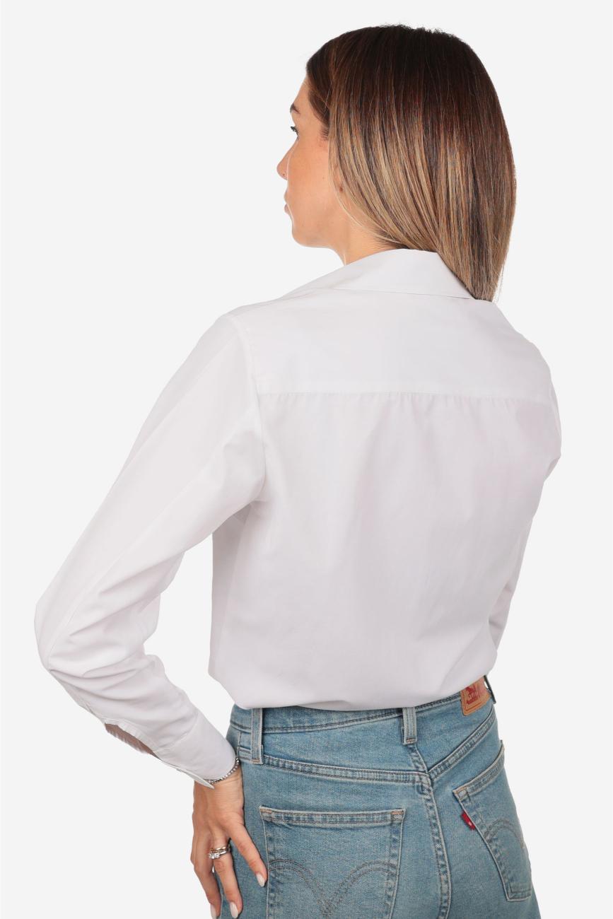 Camicia donna bianca in cotone 100% tinta unita, realizzata artigianalmente a Napoli