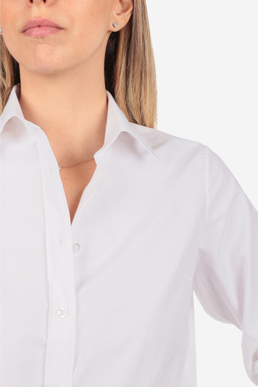 Camicia donna bianca in cotone 100% tinta unita, realizzata artigianalmente a Napoli