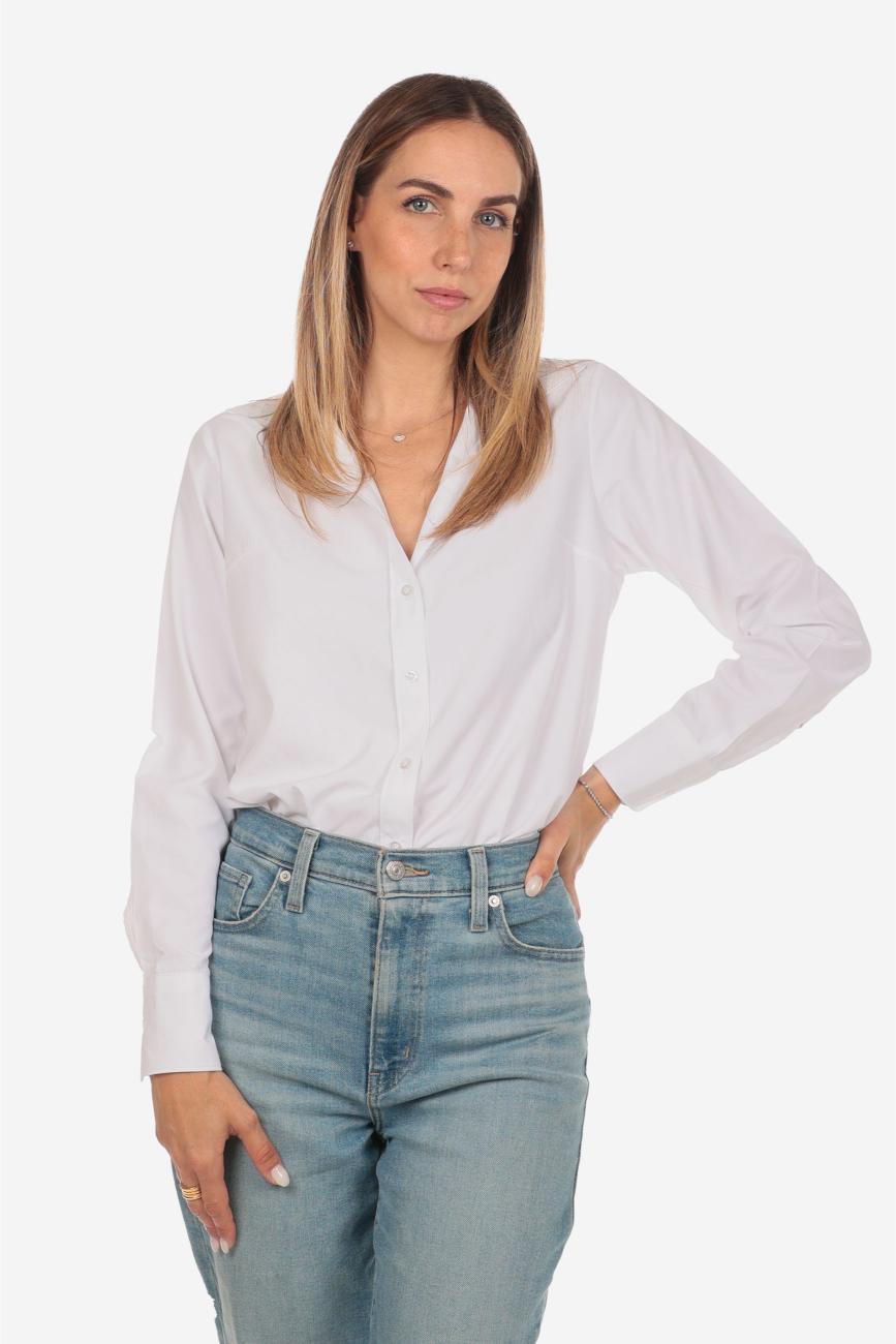 Camicia donna bianca in cotone 100% tinta unita, realizzata artigianalmente a Napoli