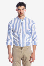 CAMICIA 100% LINO COREANA RIGATA