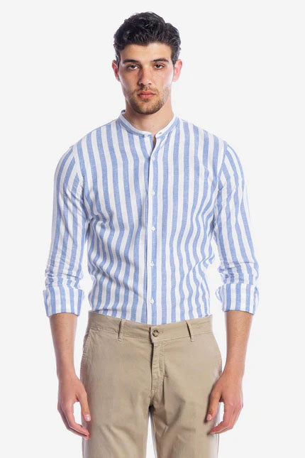 CAMICIA 100% LINO COREANA RIGATA