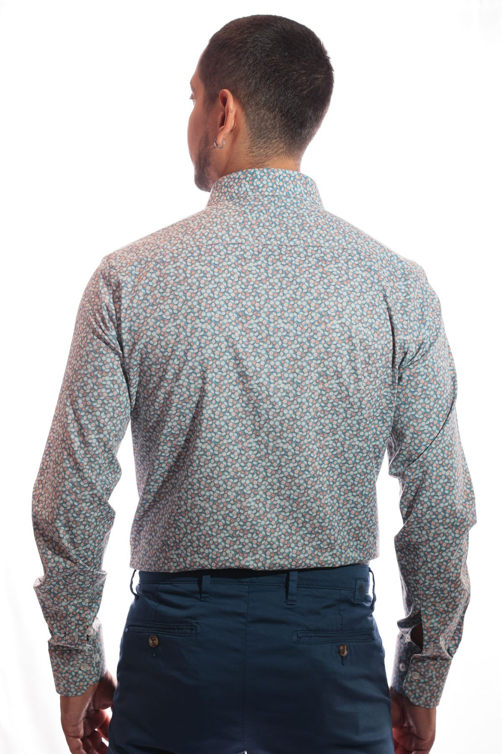 Camicia uomo facile stiro a fantasia arancia in cotone, realizzata a Napoli