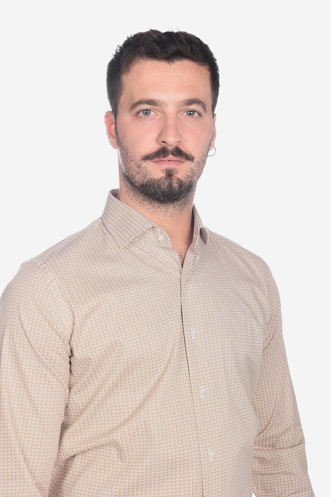 Camicia facile stiro a fantasia occhio cammello