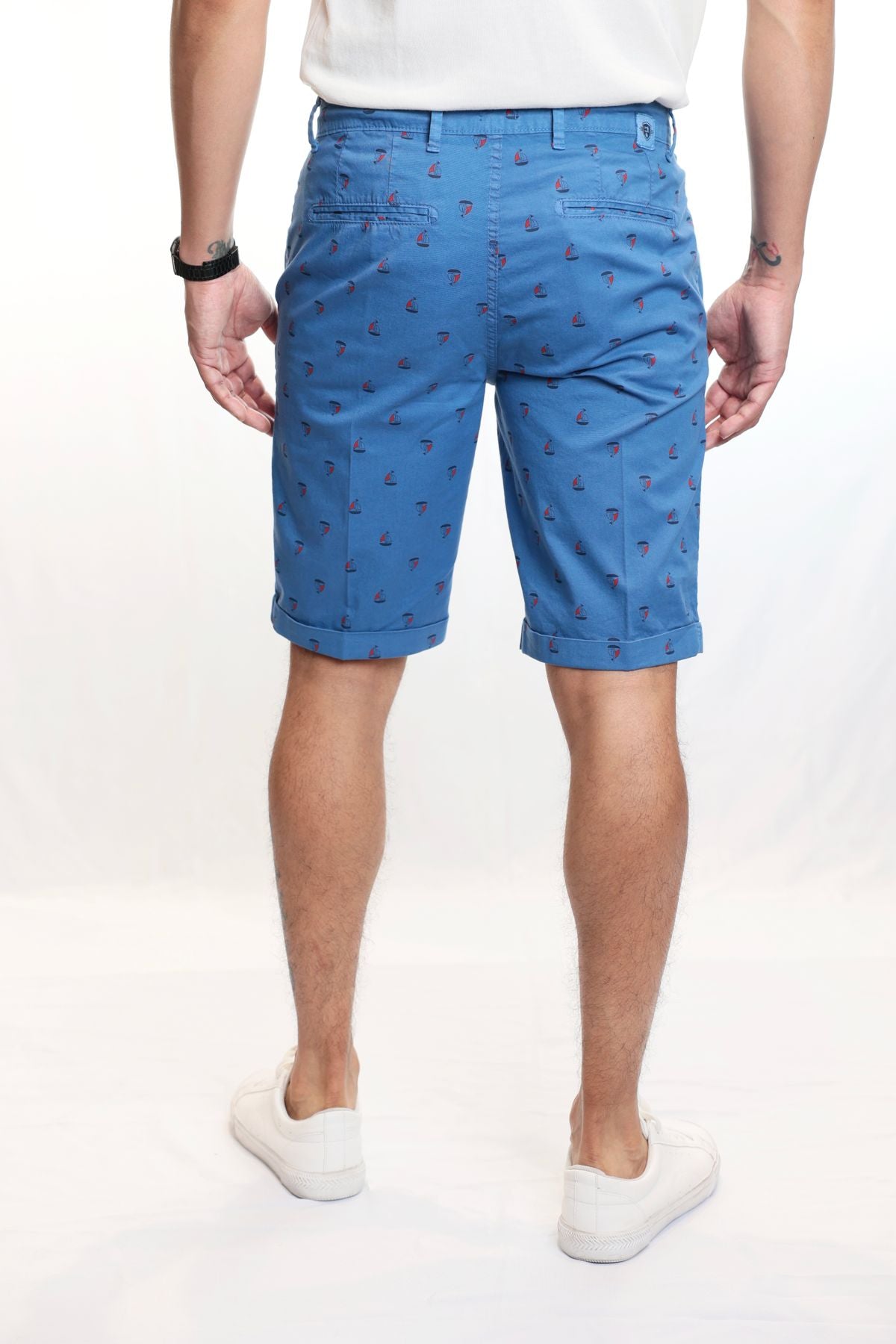 Bermuda Uomo in Cotone Made in Italy con Stampa Barca a Vela