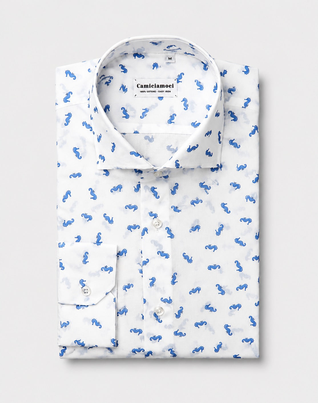 Camicia Fantasia Cavallucci Marini Uomo in Mussola di Cotone Ultra Leggera