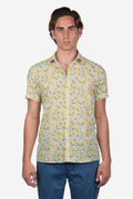 Camicia in cotone mussola fantasia limoni di Positano mezza manica