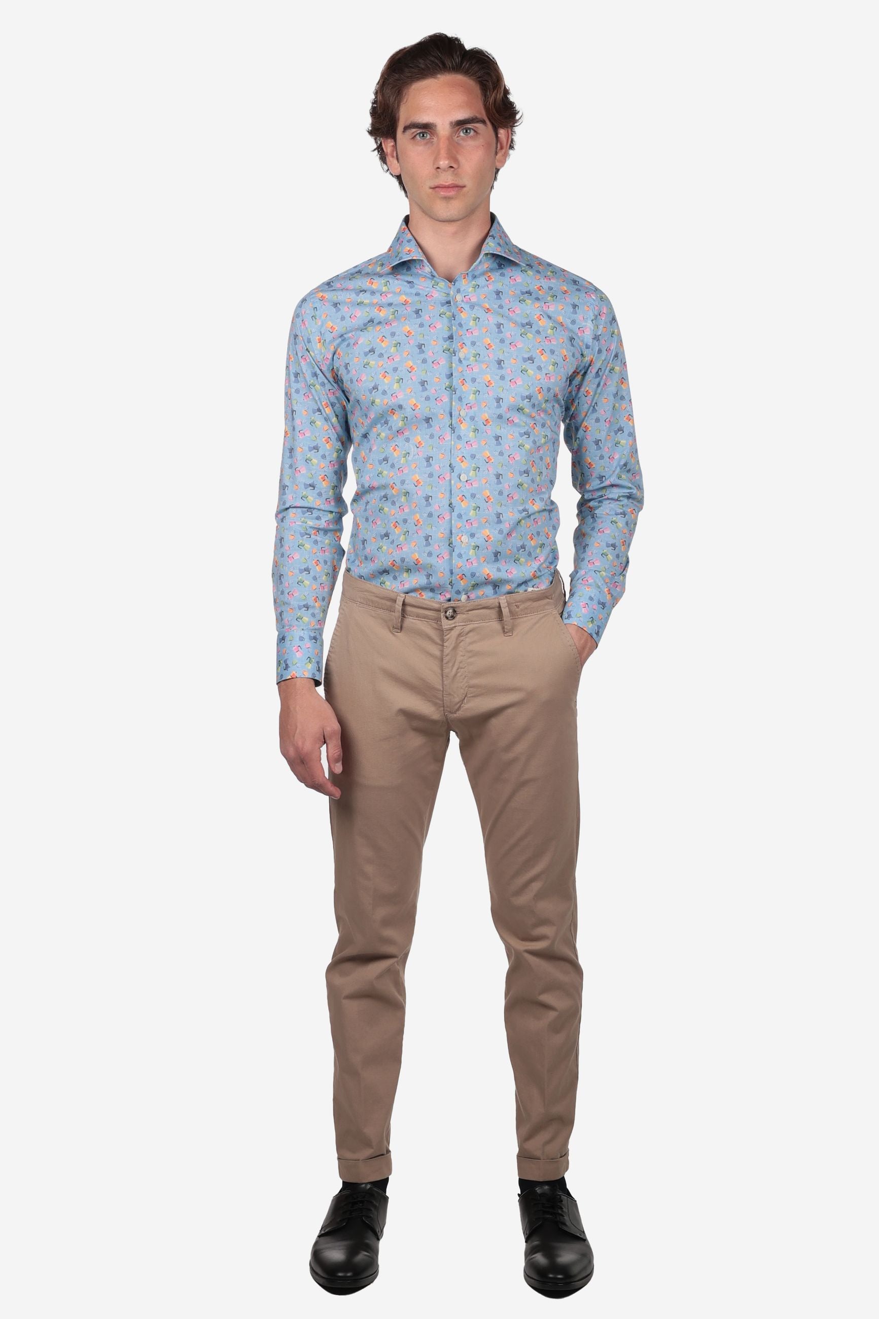 Camicia Uomo di Cotone Moka del caffè manica lunga