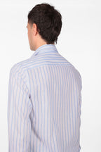 Camicia 100% lino fondo bianco con riga