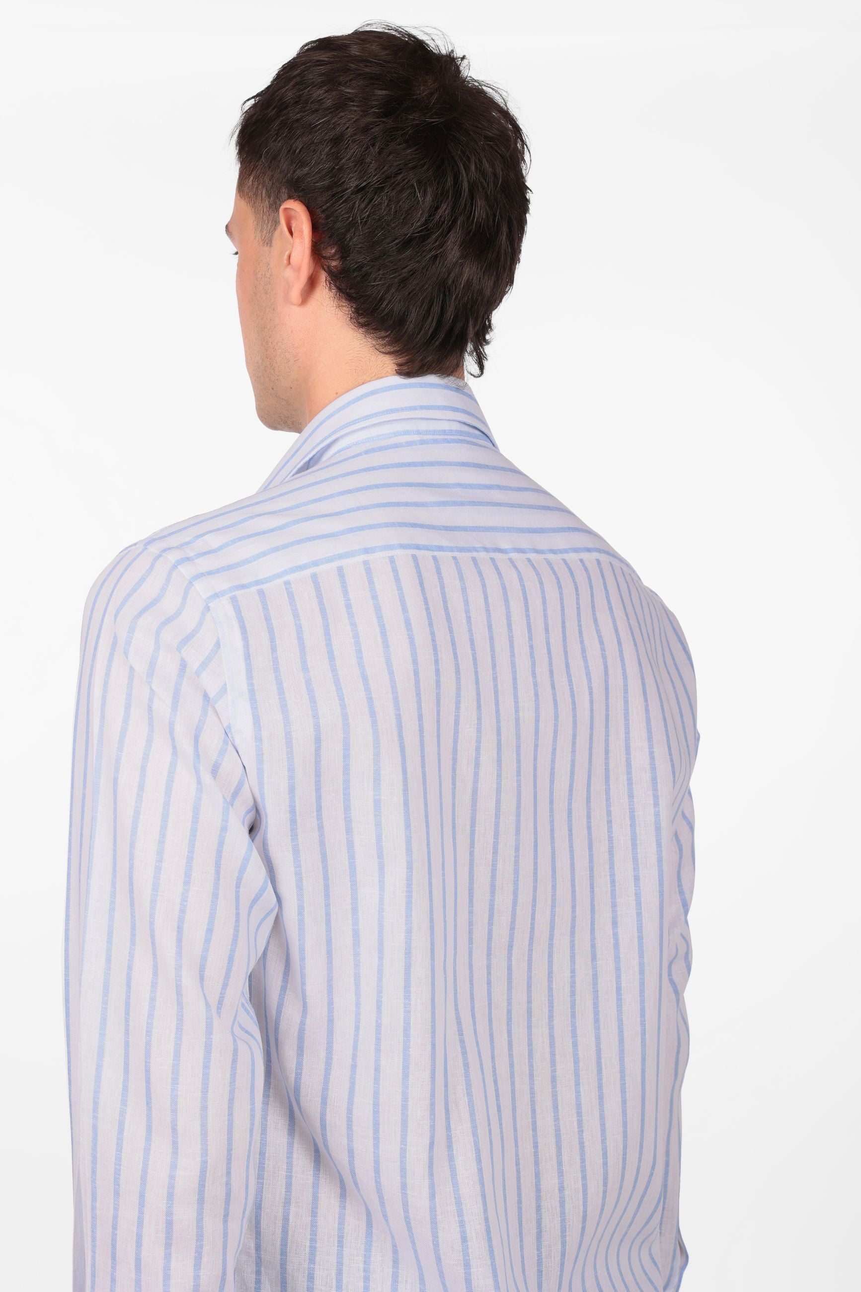Camicia 100% lino fondo bianco con riga