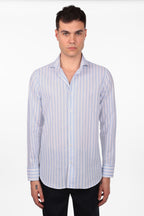 Camicia 100% lino fondo bianco con riga