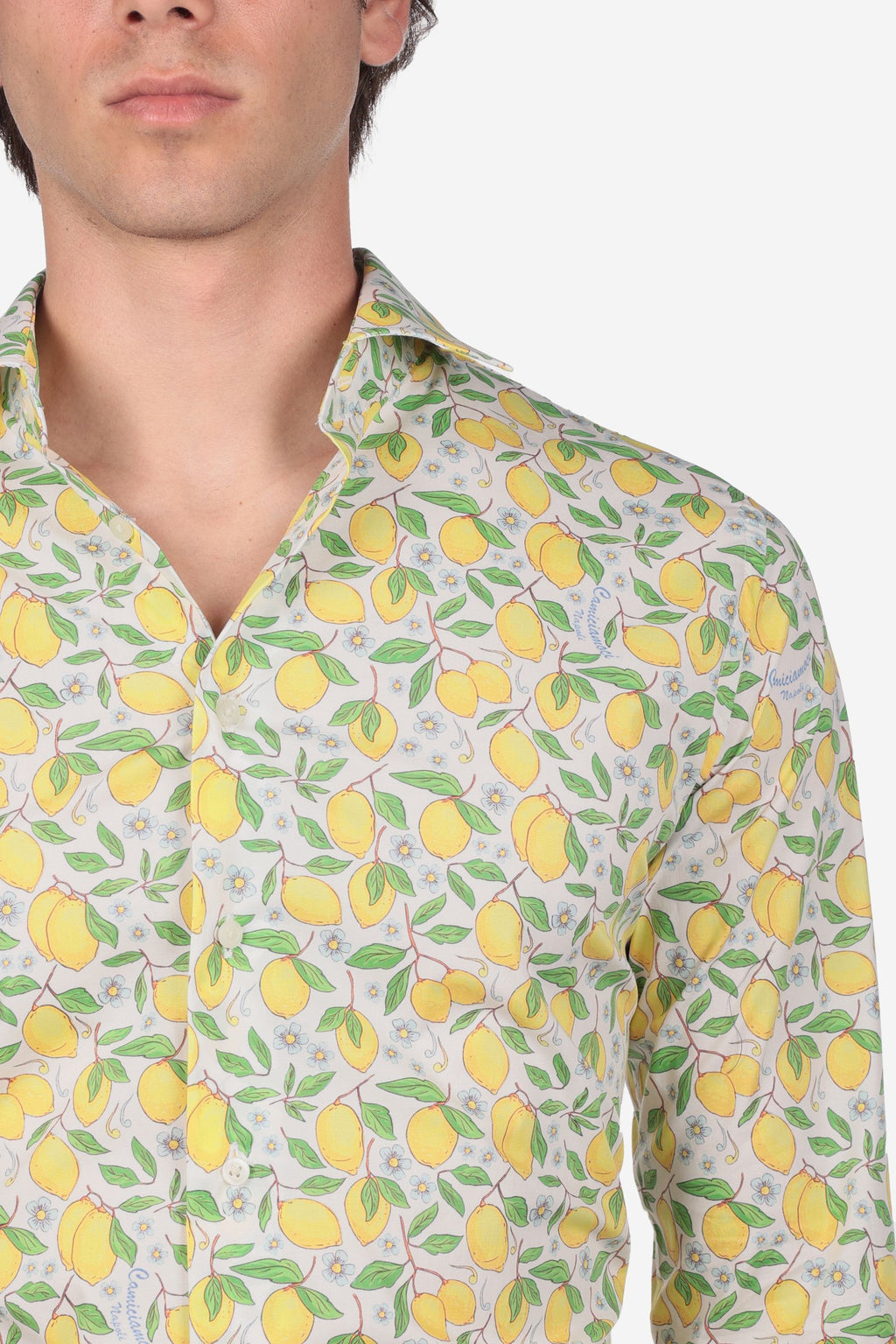 Camicia Uomo Mussola di Cotone Limoni di Positano manica lunga