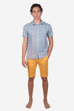 Camicia Uomo Mussola di Cotone Fantasia Moka Mezza Manica